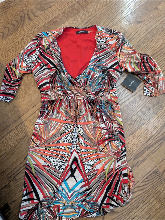 Ellen Tracy Dresses & Skirts - Ellen Tracy Multicolor Abstract Wrap Dress with Red Lining NWT